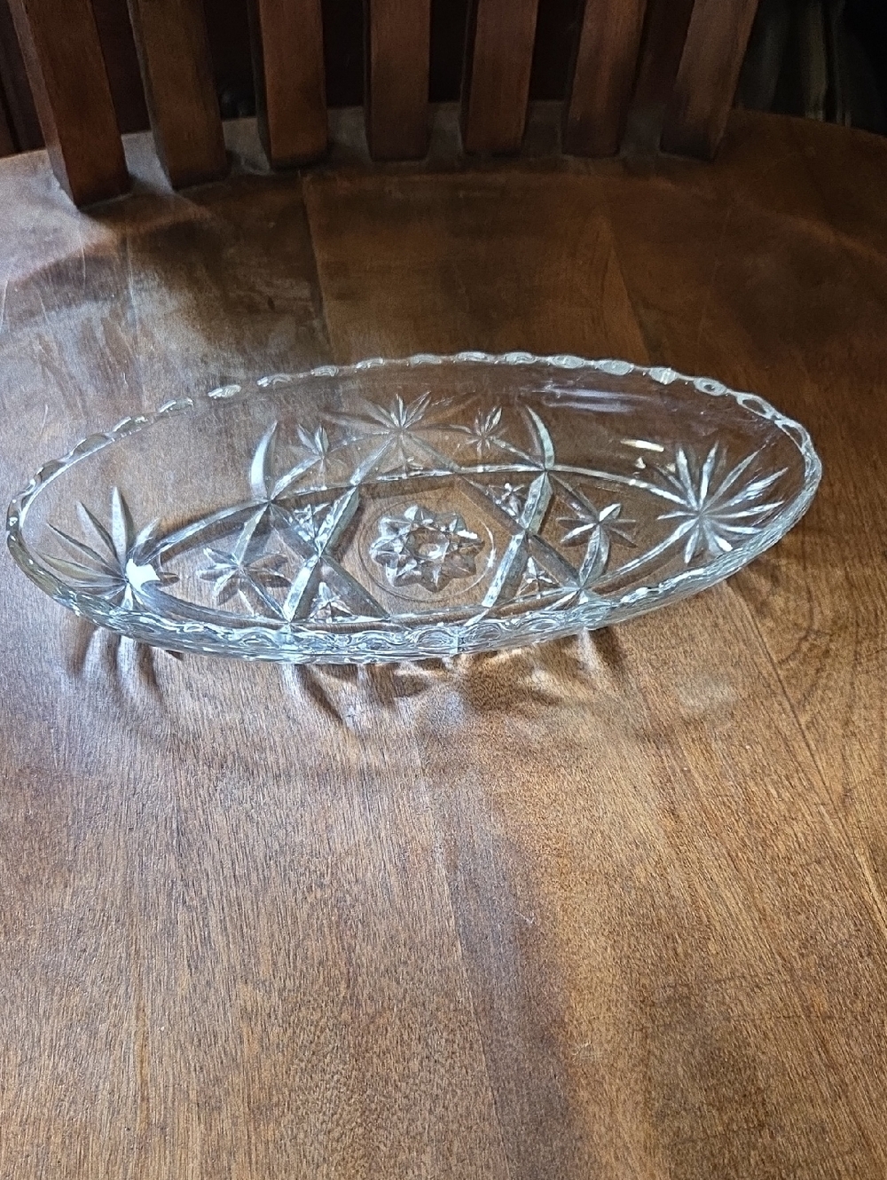 VTG EAPC Early Amarican Prescut Glass Oval Serving Tray - Star Of David Pattern
